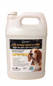A bottle of liquid ice melt for dogs